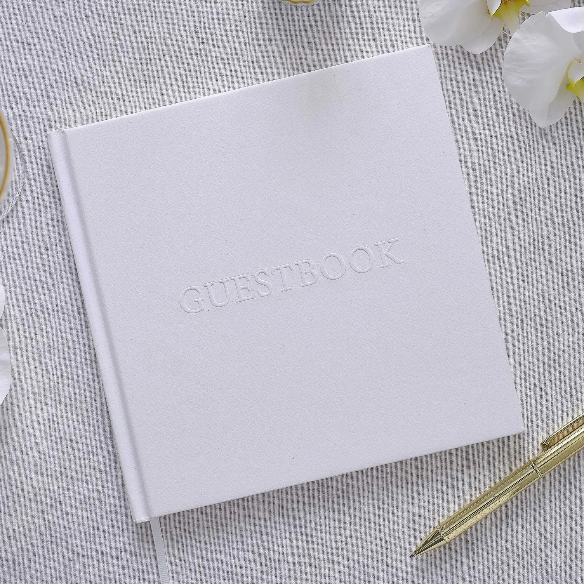 Wedding*Whistlefish White Embossed Wedding Guest Book
