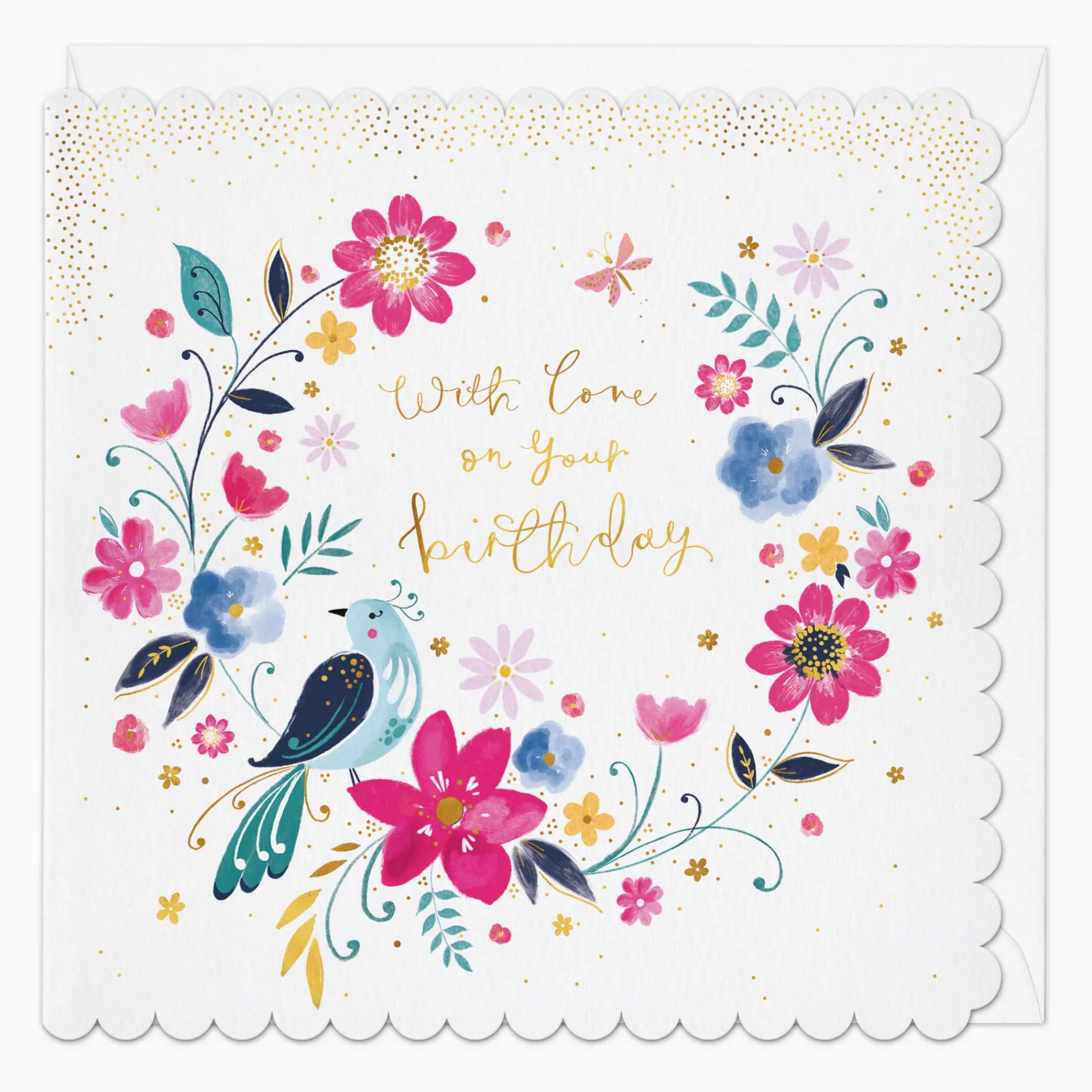 Birthday|For Her*Whistlefish With Love Floral Scalloped Birthday Card