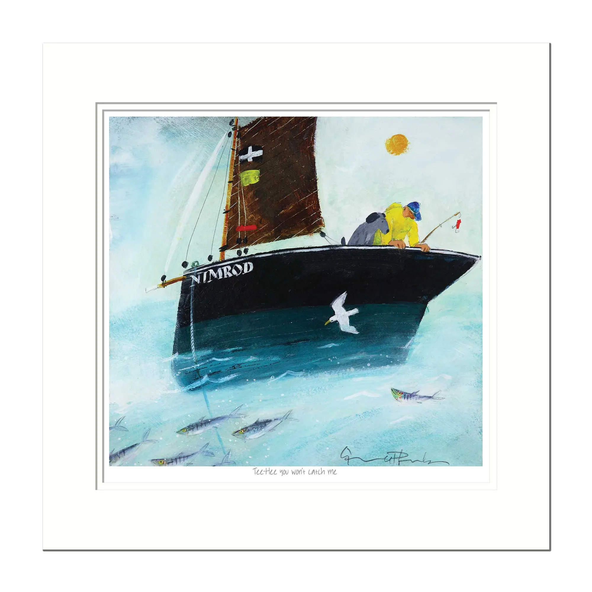 Mounted Prints*Whistlefish Wont Catch Me Small Mounted Print