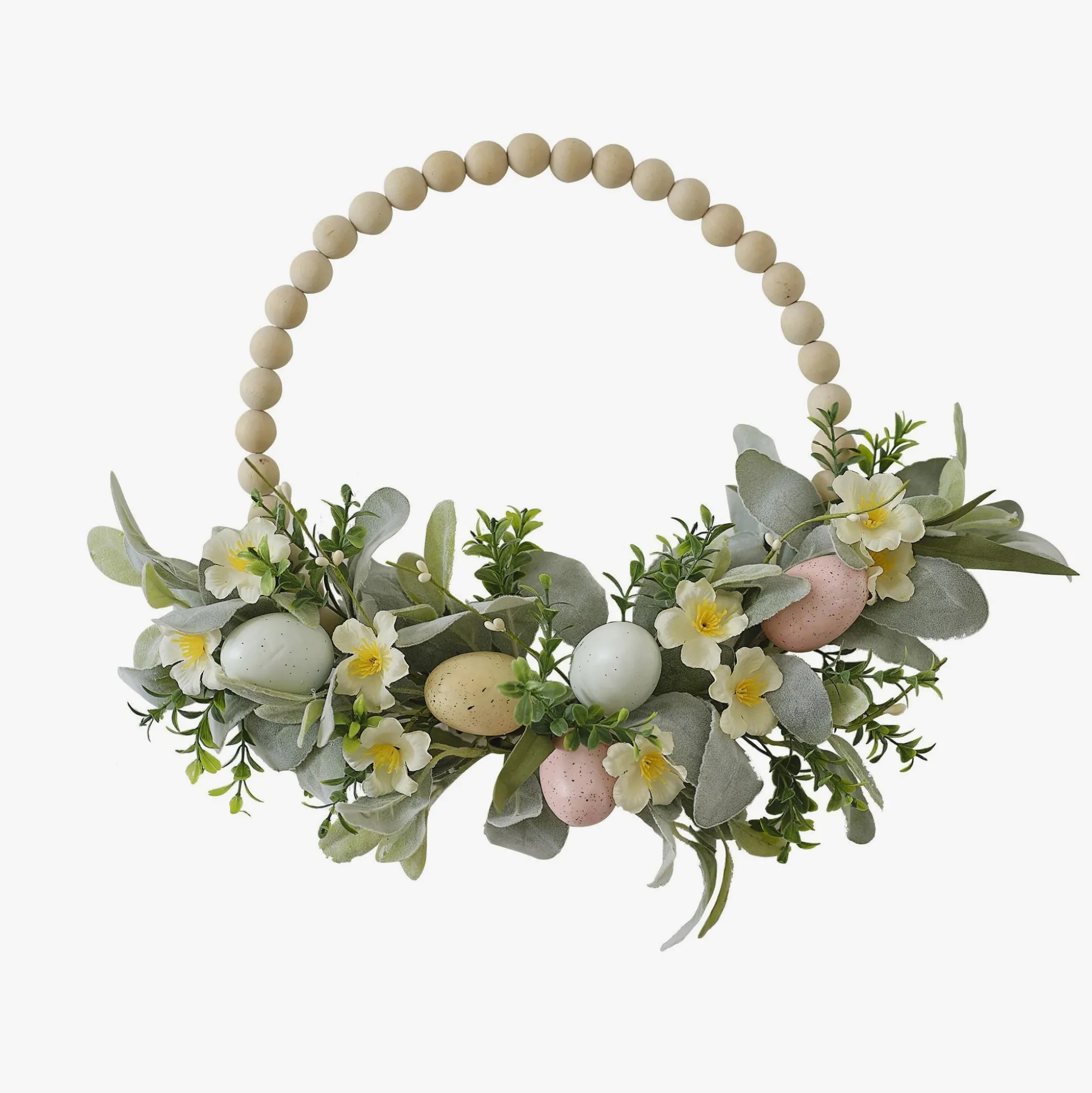 Floral|Easter*Whistlefish Wooden Bead and Foliage Spring Wreath