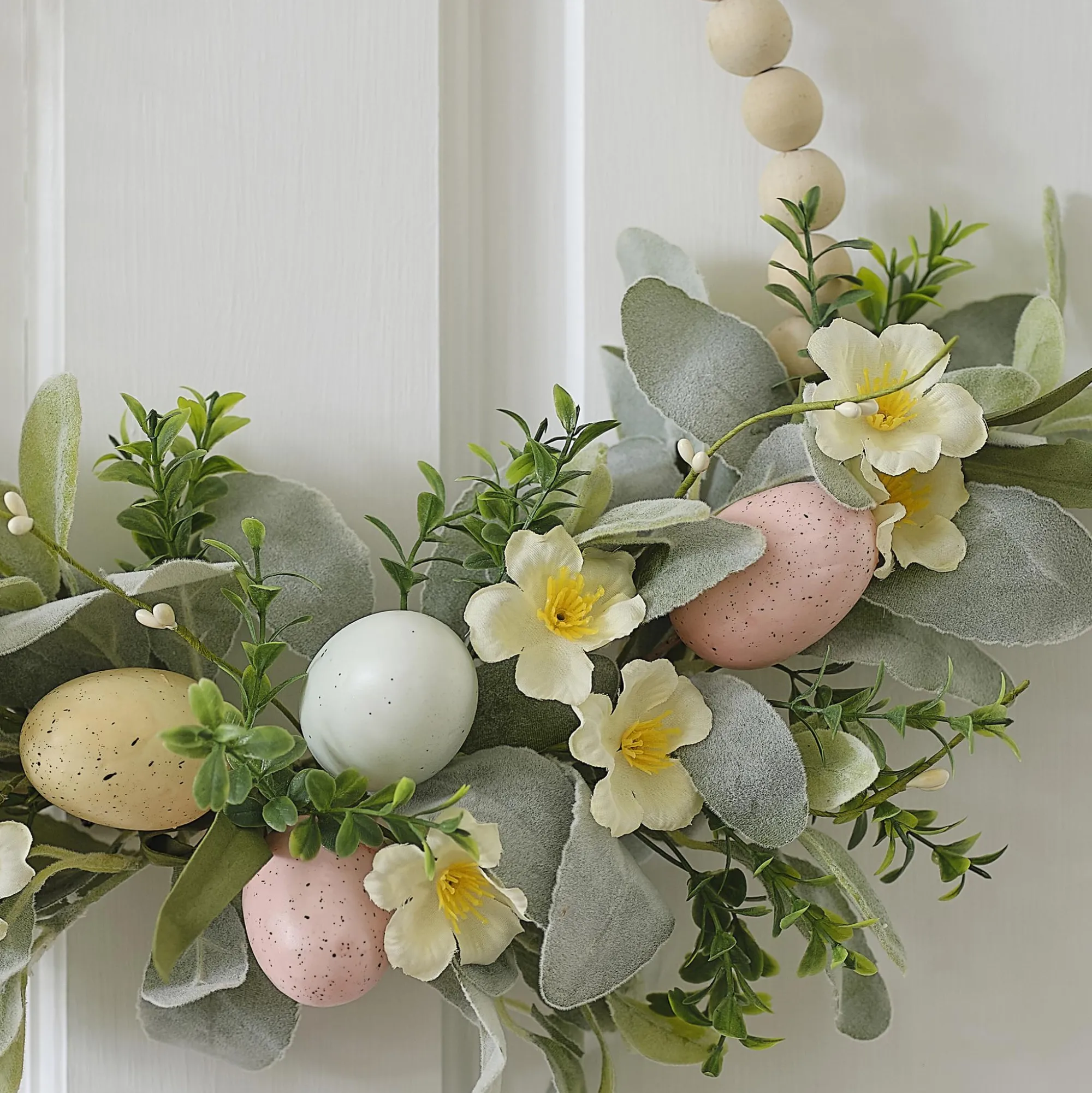 Floral|Easter*Whistlefish Wooden Bead and Foliage Spring Wreath