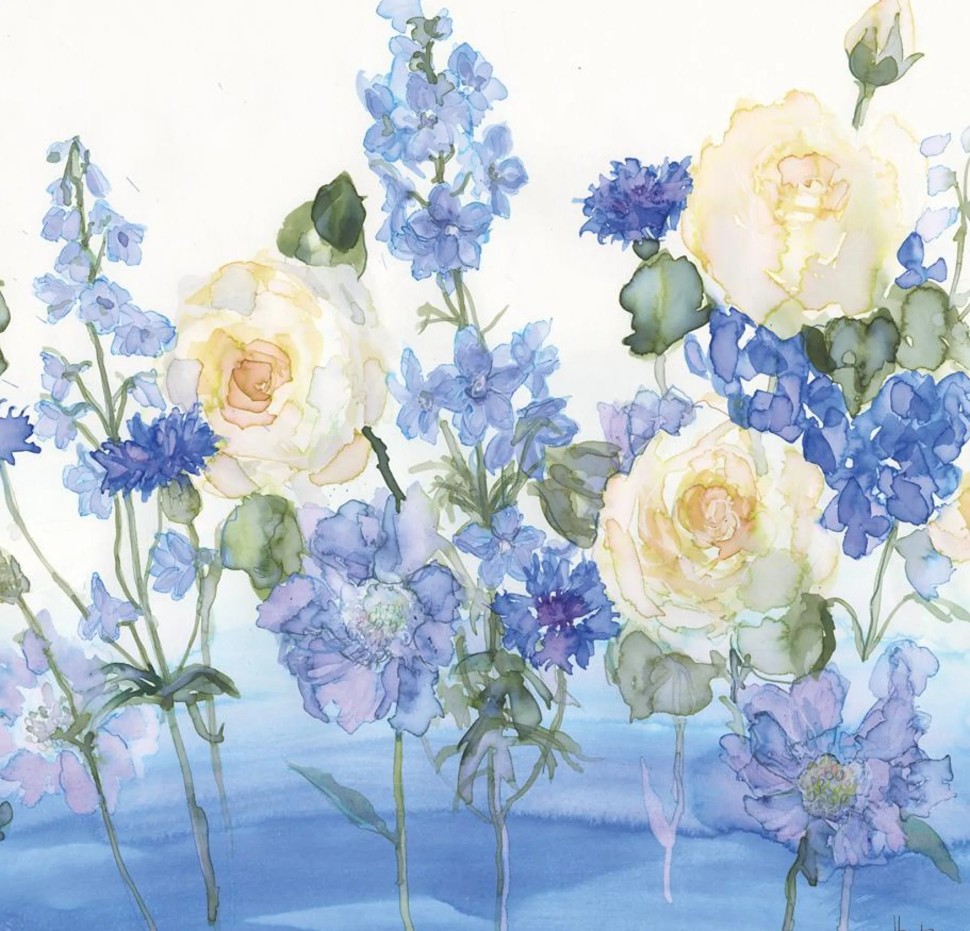 Unframed Prints*Whistlefish Yellow Roses & Blue Poppies Art Print