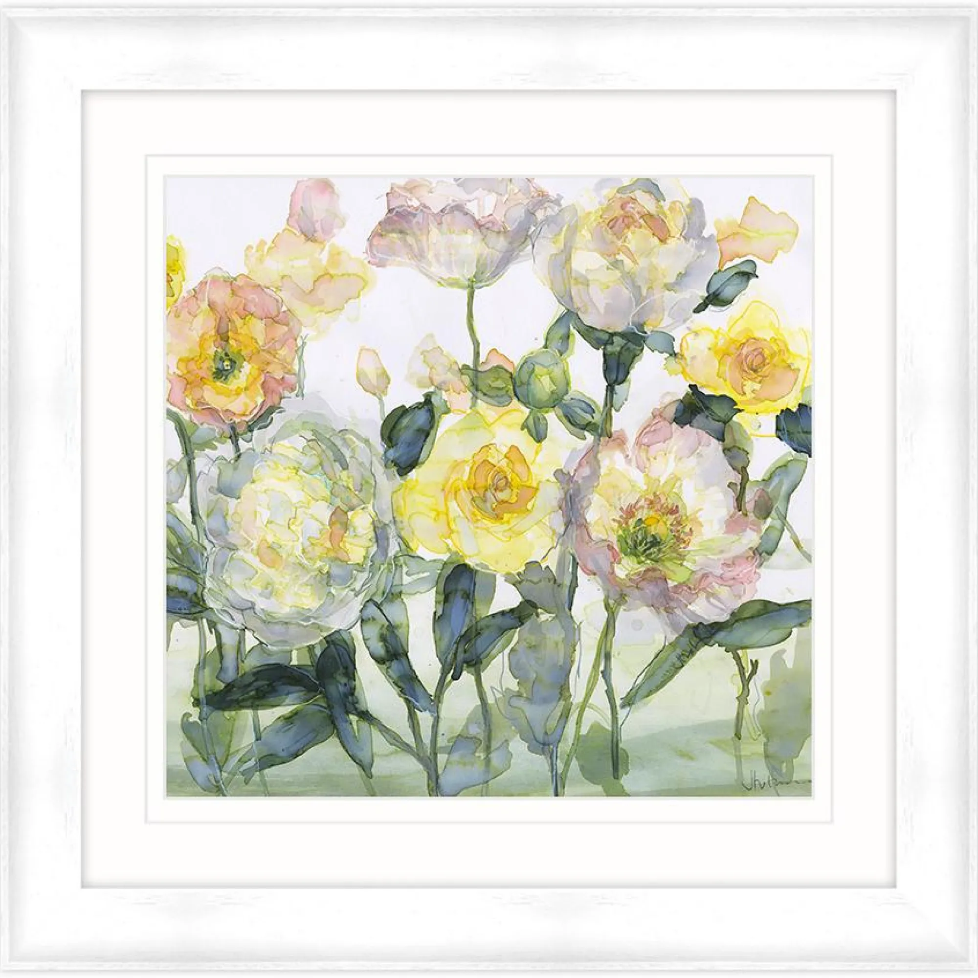 Framed Prints*Whistlefish Yellow Roses & White Peony Framed Print