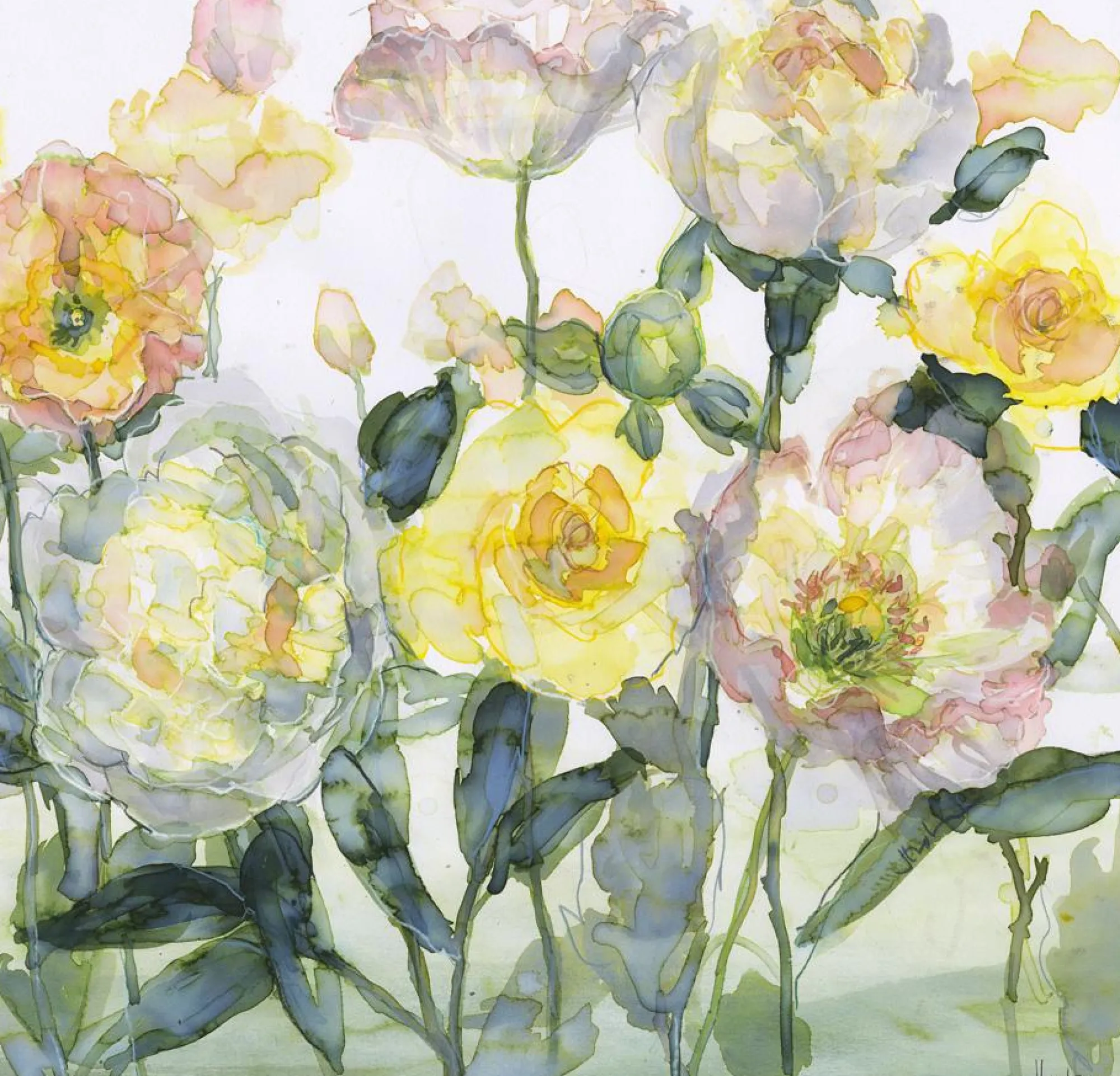 Unframed Prints*Whistlefish Yellow Roses & White Peony Art Print